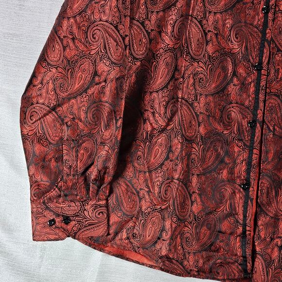 Barry Wang Mens Silk Iridescent Paisley Button Up Shirt Long Sleeve Size XL NWOT - Picture 6 of 9